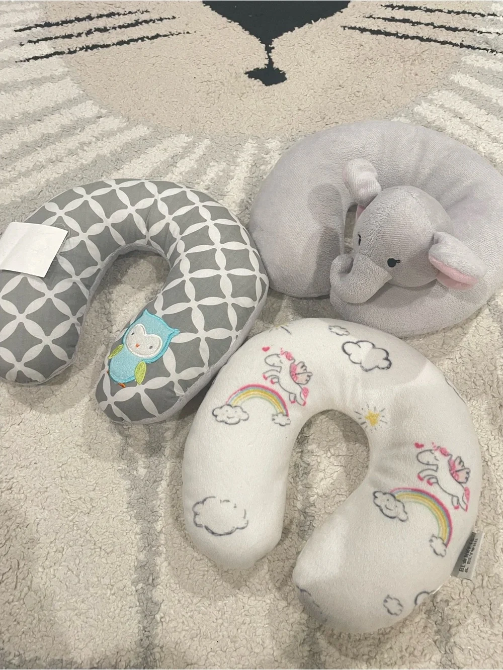 Kids Gray and White Plush Neck Pillows - Unicorn & Elephant Designs